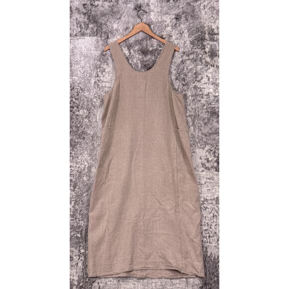 FLAX Dress Large Womens Beige Linen Sleeveless Maxi - Picture 3 of 7